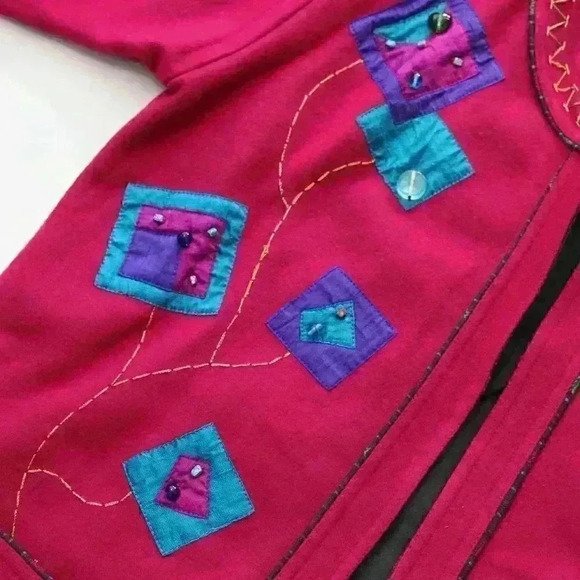Vintage Yak Magik Women's Medium Wool Silk Artsy Boho Embroidered Beaded Jacket - Picture 6 of 12